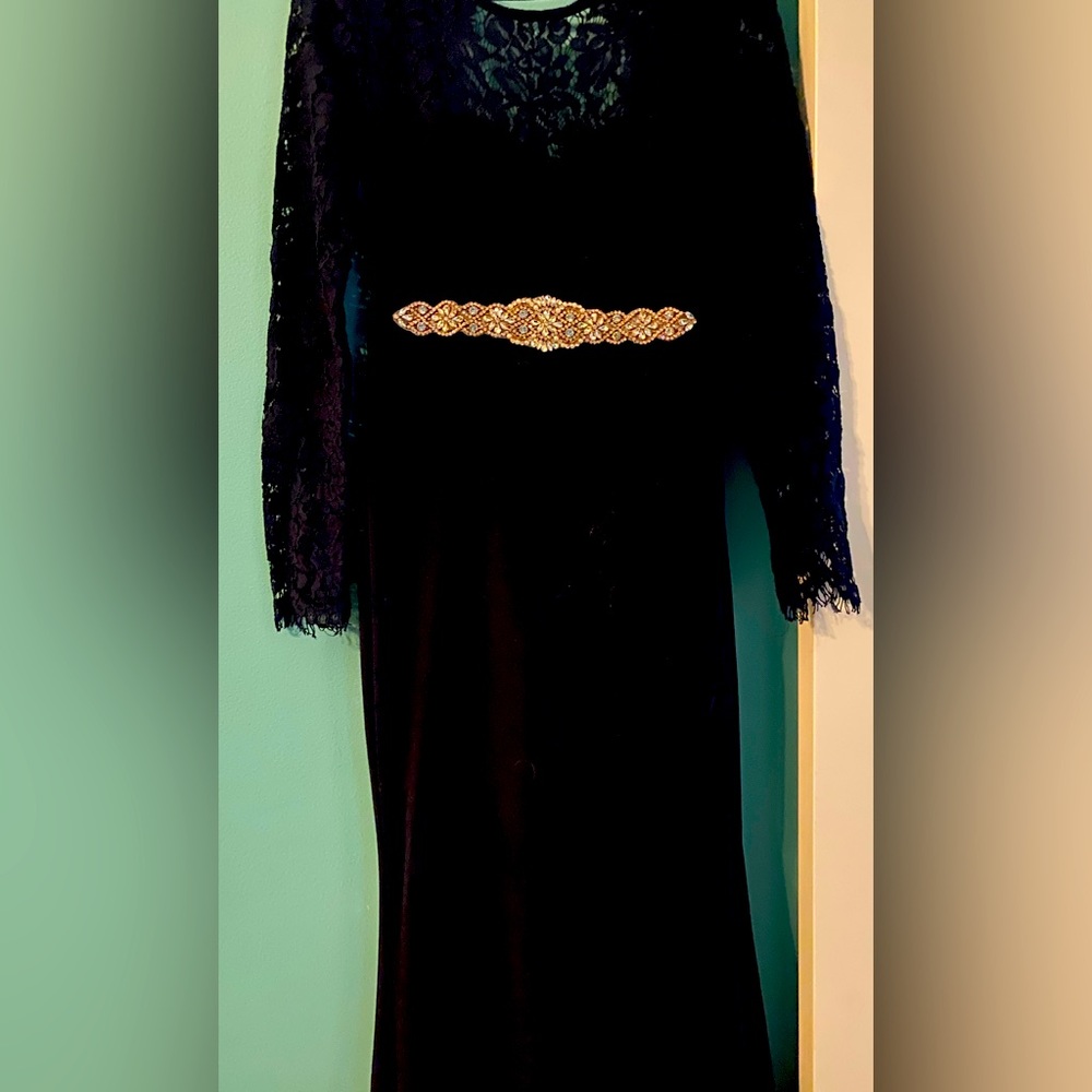 Navy blue gown with beaded detail-worn once